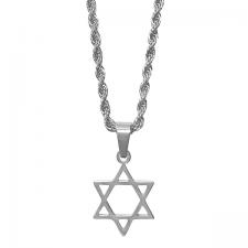 Stainless Steel Star of David Necklace w/ Rope Chain