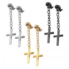 Stainless Steel Dangling Cross Earrings