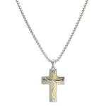 Stainless Steel Box Chain Necklace with Two Tone Jesus Cross